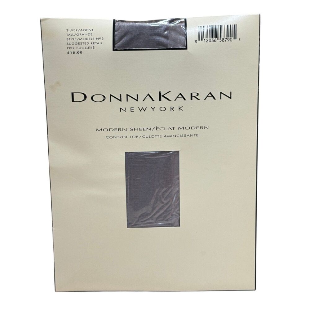 Donna Karan H93 Pantyhose Tall Silver Modern Sheen Control Top USA